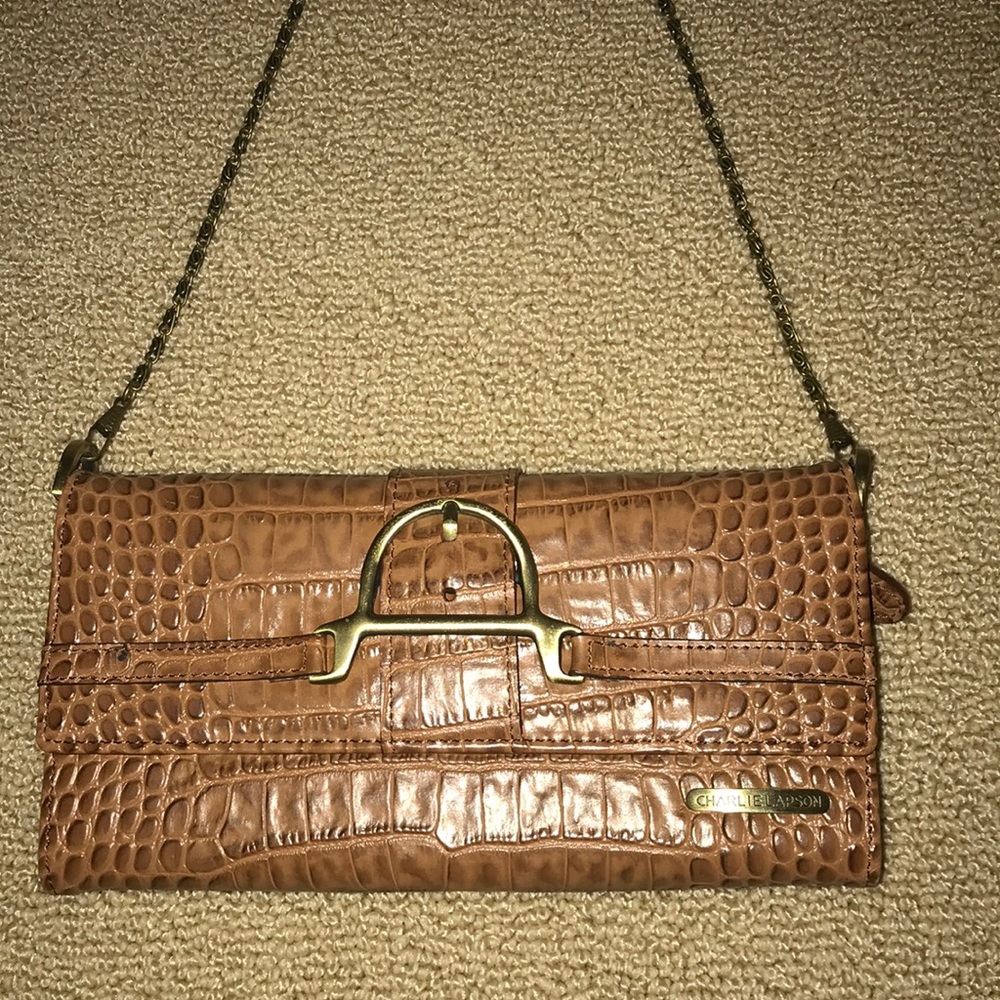 Small chain strap ostrich print leather purse